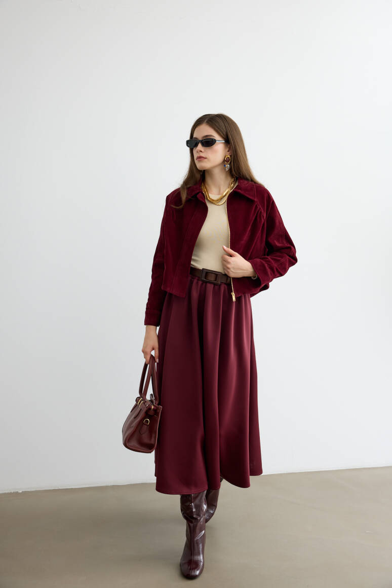 Mery Scuba Kloş Etek Bordo - 6