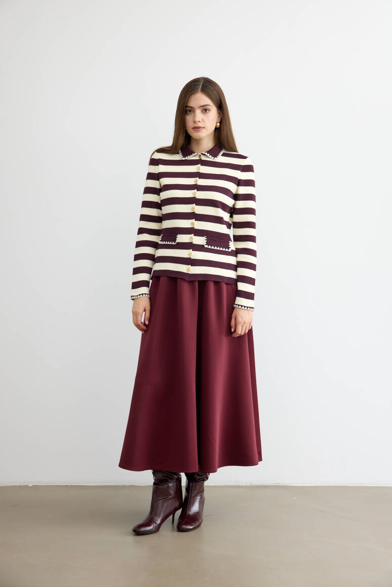 Mery Scuba Kloş Etek Bordo - 7