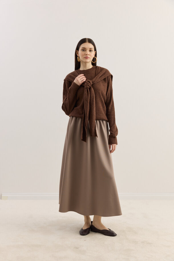 Mery Scuba Kloş Etek Vizon - EMNORA