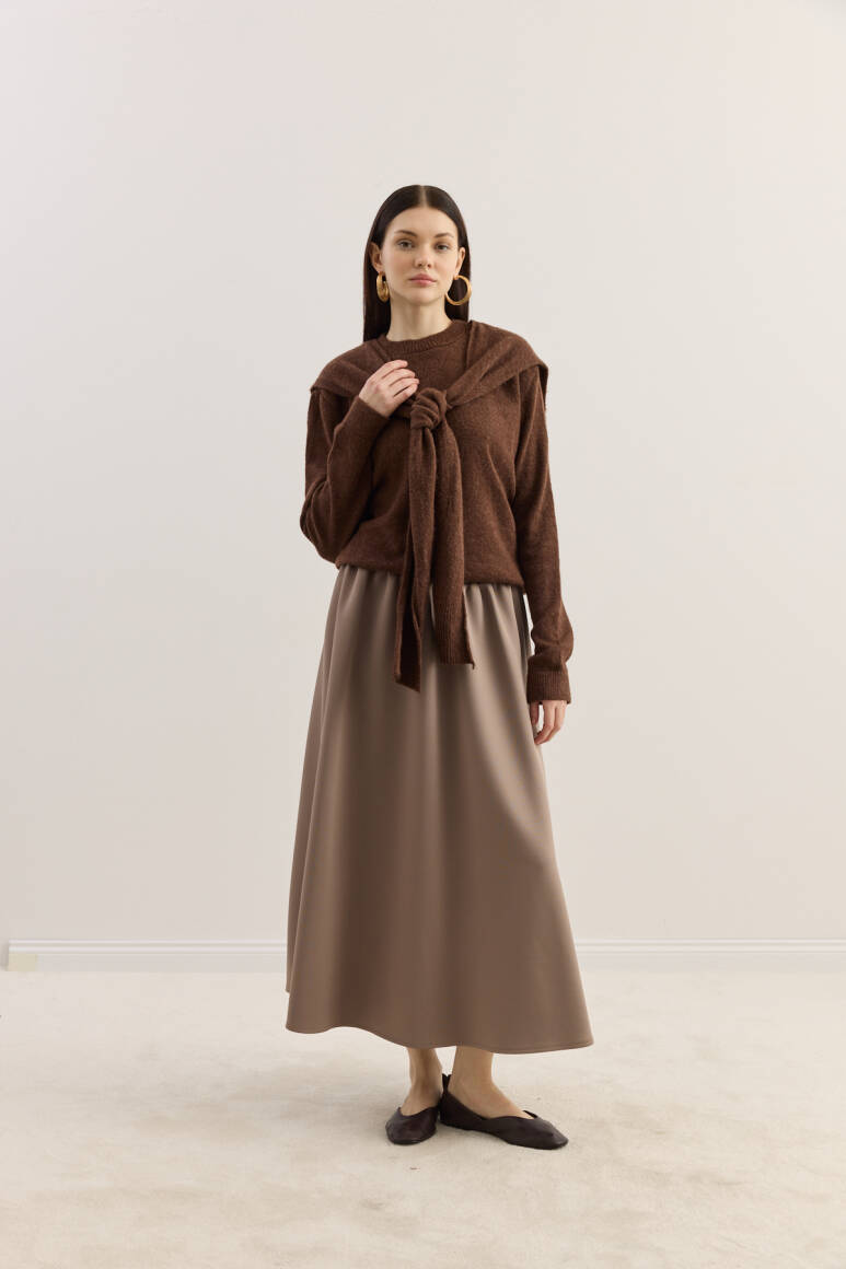 Mery Scuba Kloş Etek Vizon - EMNORA