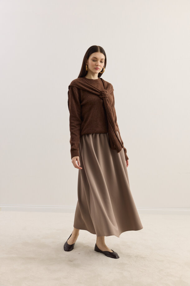 Mery Scuba Kloş Etek Vizon - EMNORA (1)