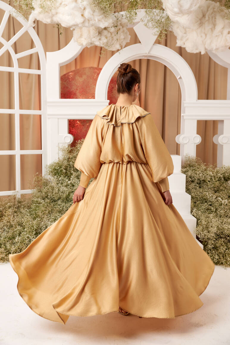 Milena Işıltılı Saten Abiye Elbise bal köpügü - 5