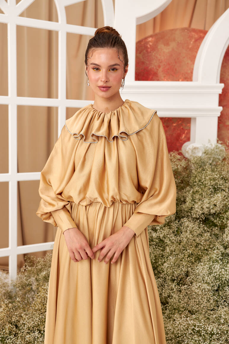 Milena Işıltılı Saten Abiye Elbise bal köpügü - EMNORA