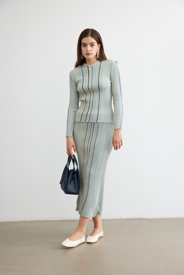 Missi Simli Triko Etek Takım Pudra - EMNORA