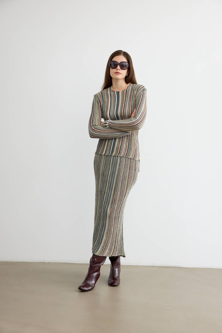 Missi Simli Triko Etek Takım Somon - 2