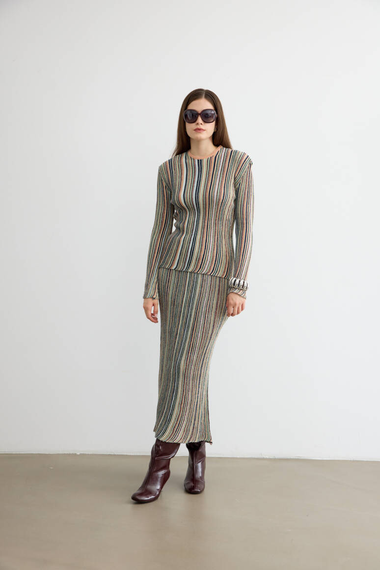 Missi Simli Triko Etek Takım Somon - 1