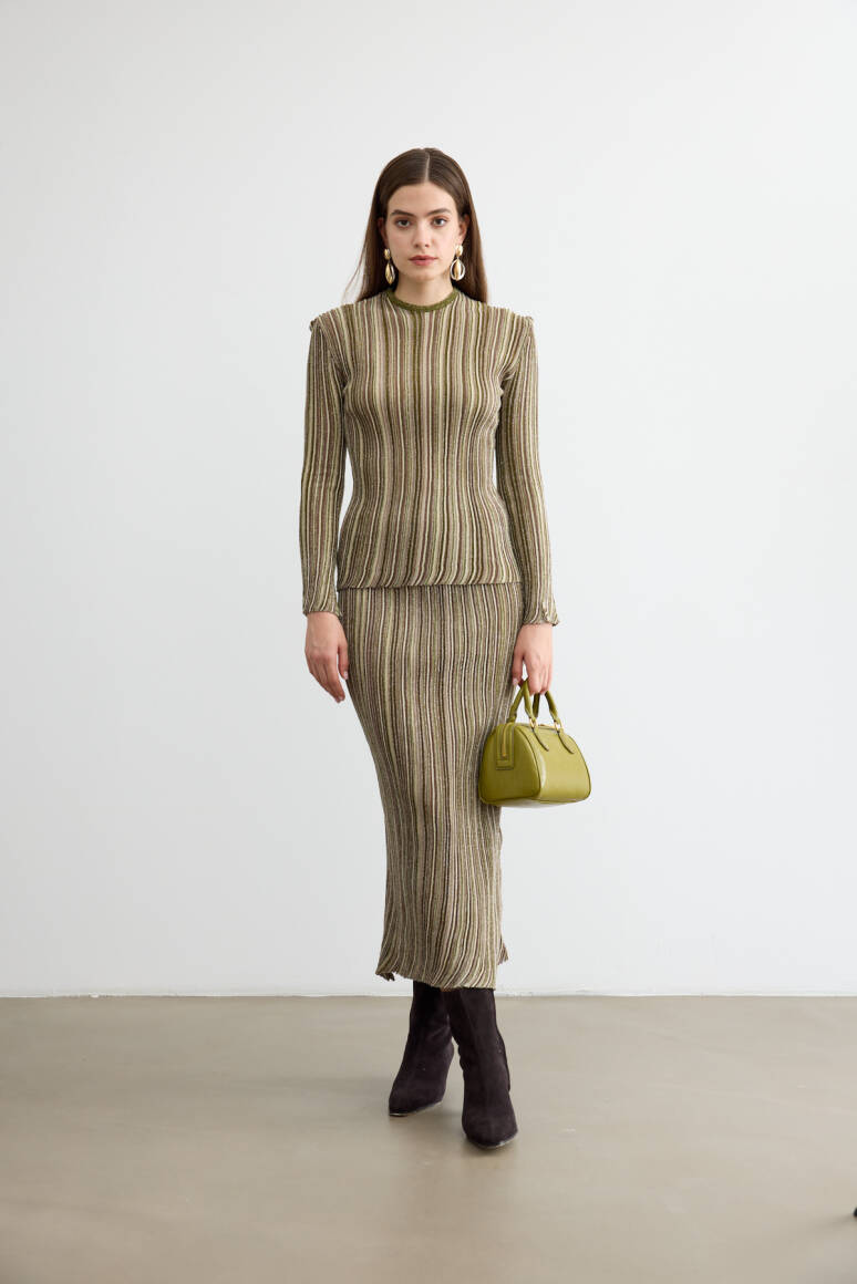 Missi Simli Triko Etek Takım Yeşil - 1