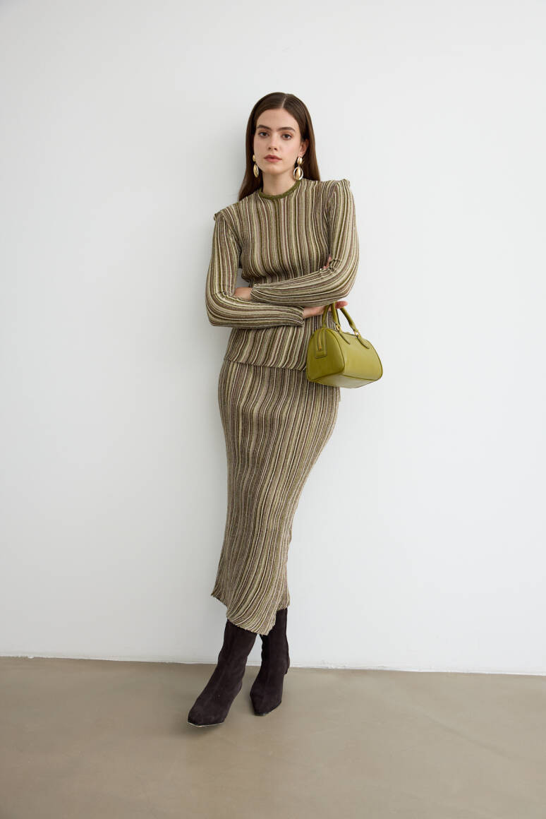 Missi Simli Triko Etek Takım Yeşil - 5