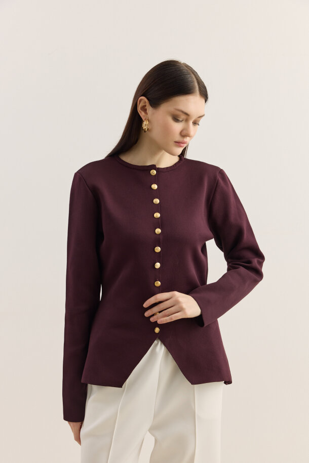 Noi Belden Oturtmalı Triko Hırka Burgonya - EMNORA