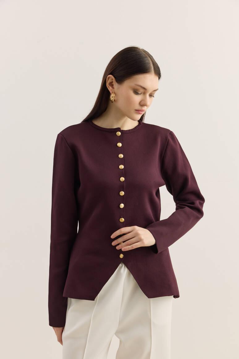 Noi Belden Oturtmalı Triko Hırka Burgonya - EMNORA