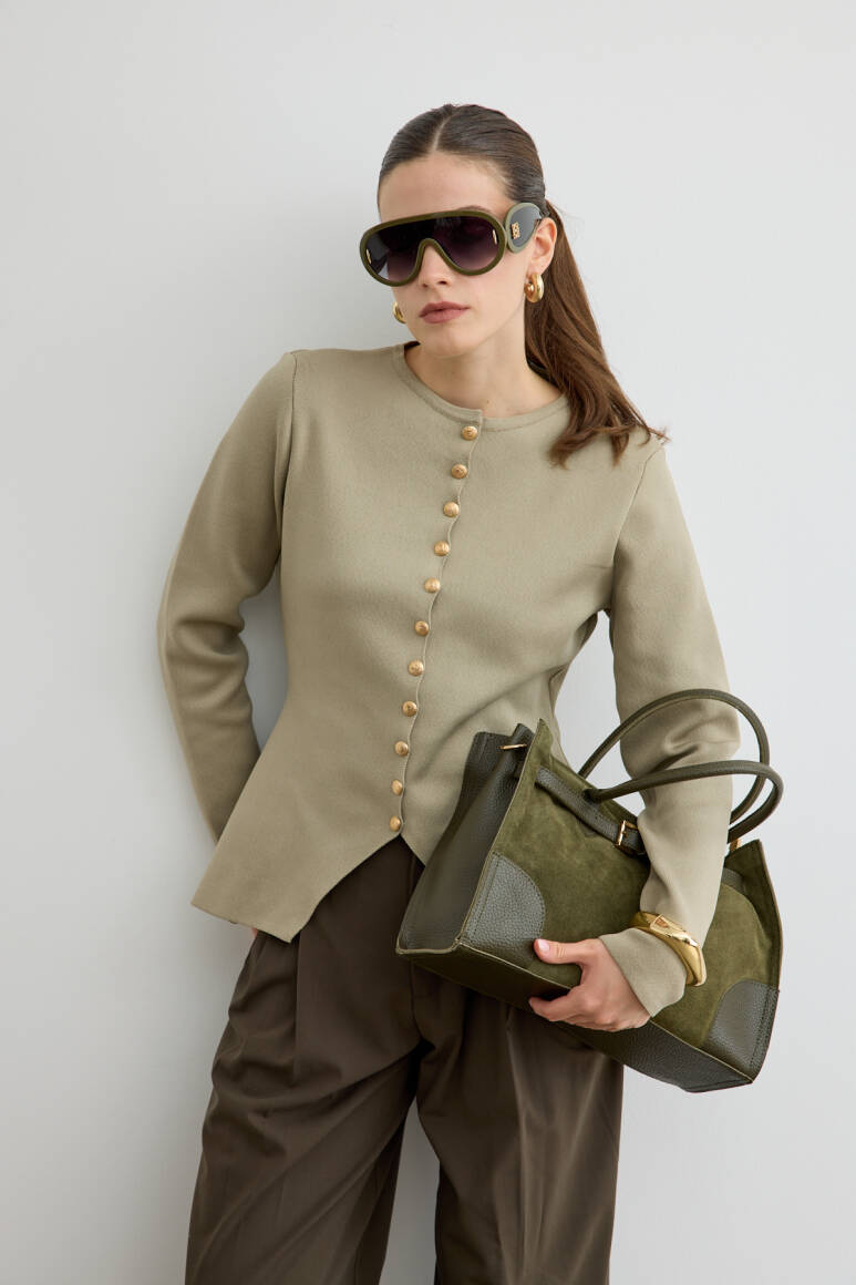 Noi Belden Oturtmalı Triko Hırka Çağla Yeşili - EMNORA