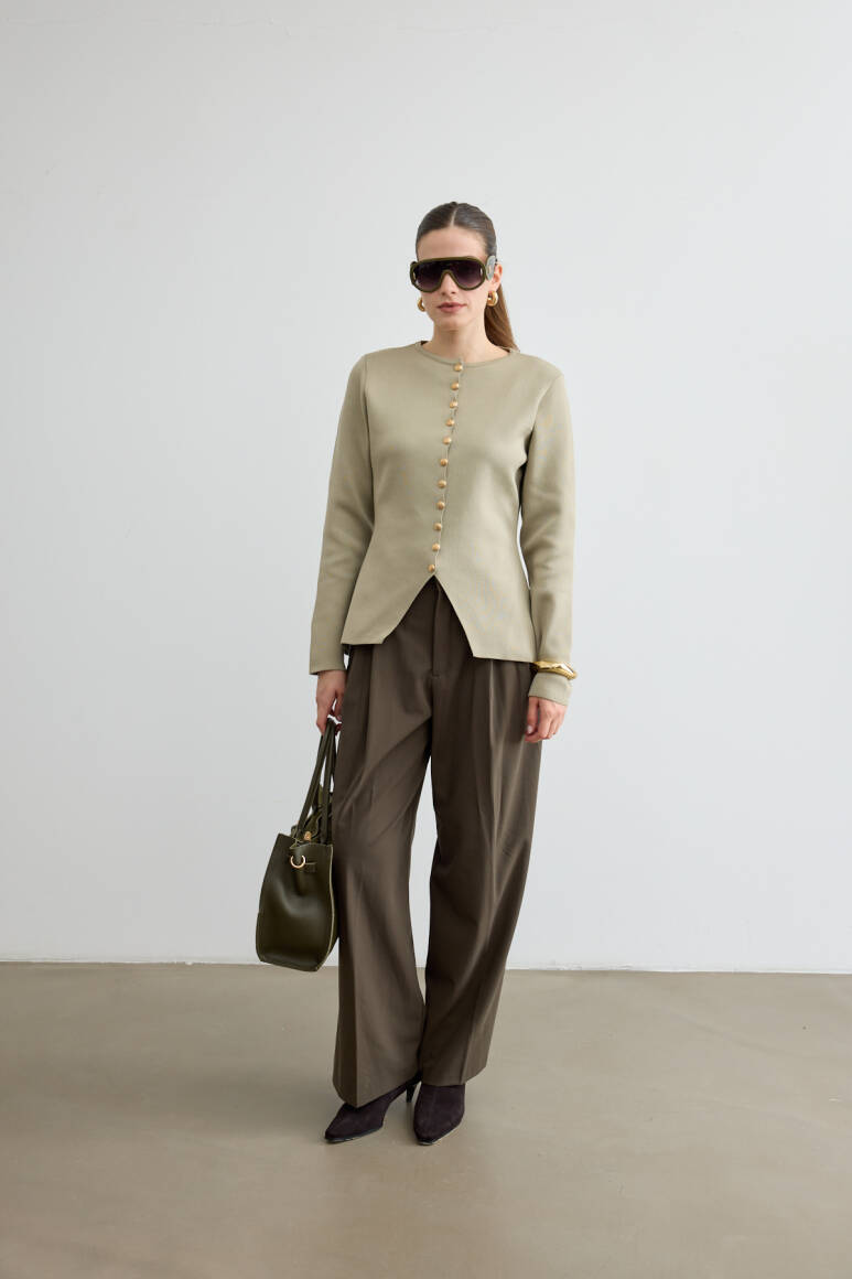 Noi Belden Oturtmalı Triko Hırka Çağla Yeşili - 3