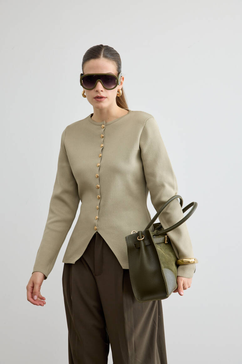 Noi Belden Oturtmalı Triko Hırka Çağla Yeşili - 5