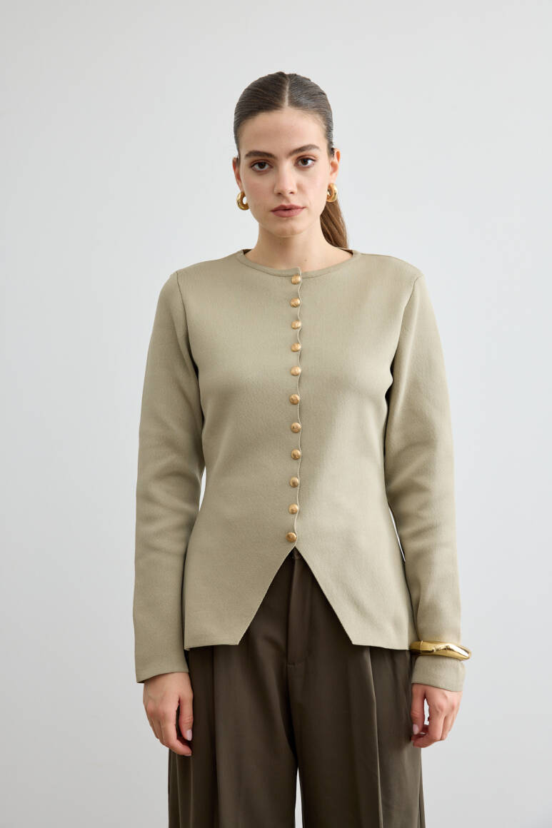 Noi Belden Oturtmalı Triko Hırka Çağla Yeşili - 6