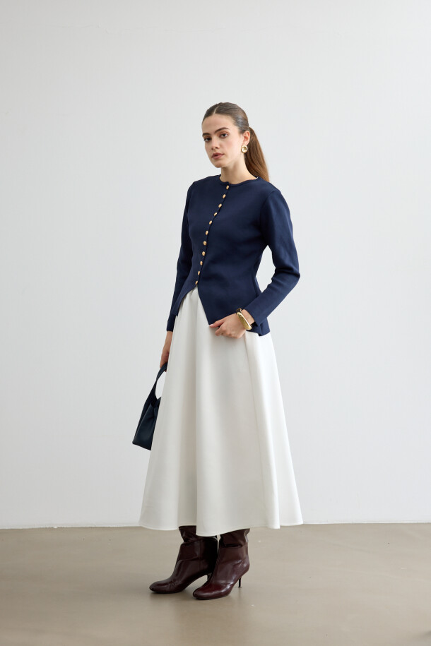 Noi Belden Oturtmalı Triko Hırka Lacivert - EMNORA (1)