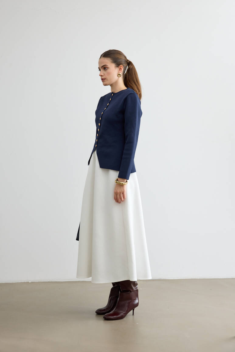 Noi Belden Oturtmalı Triko Hırka Lacivert - 4