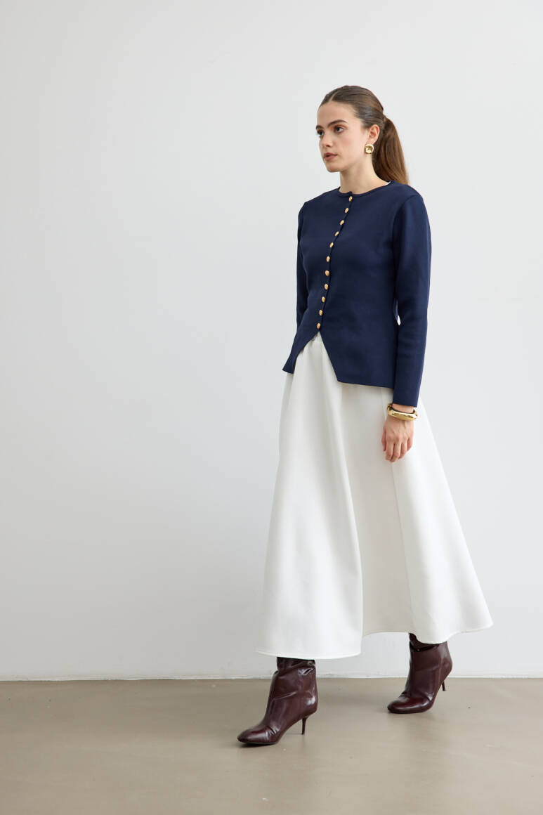 Noi Belden Oturtmalı Triko Hırka Lacivert - 5