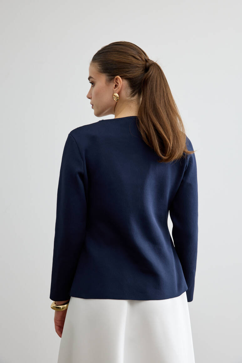 Noi Belden Oturtmalı Triko Hırka Lacivert - 6