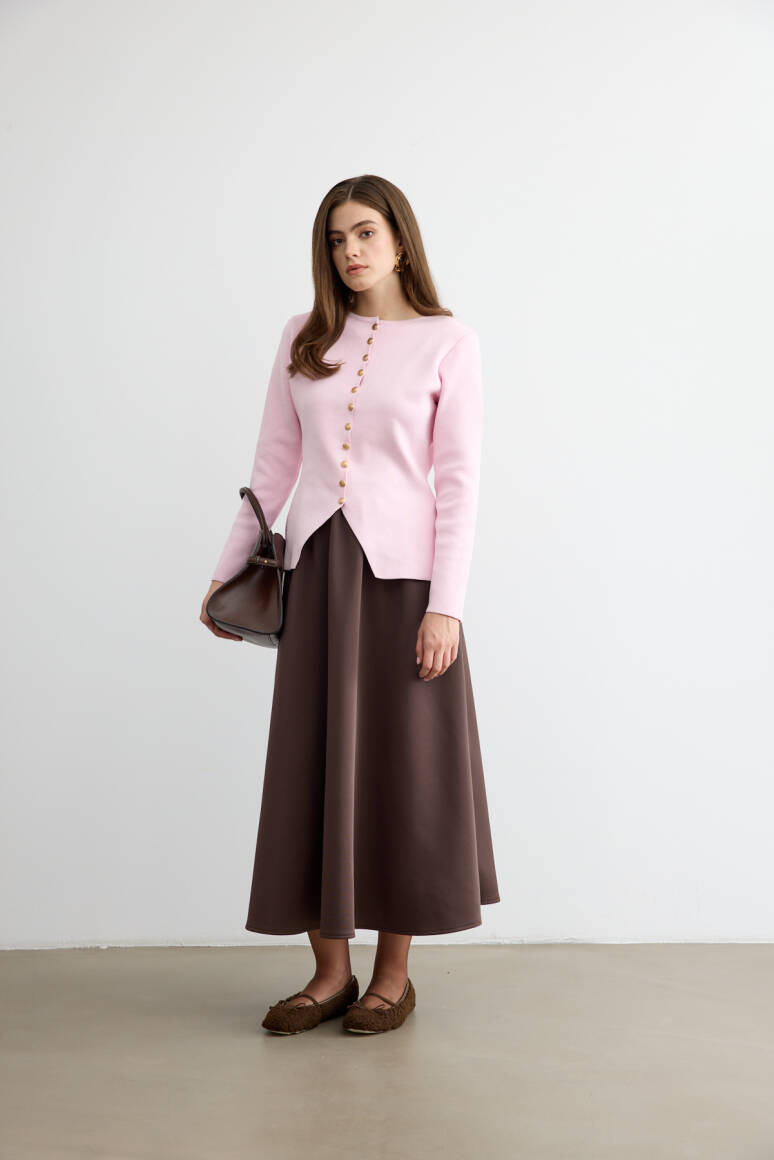 Noi Belden Oturtmalı Triko Hırka Soft Pembe - EMNORA