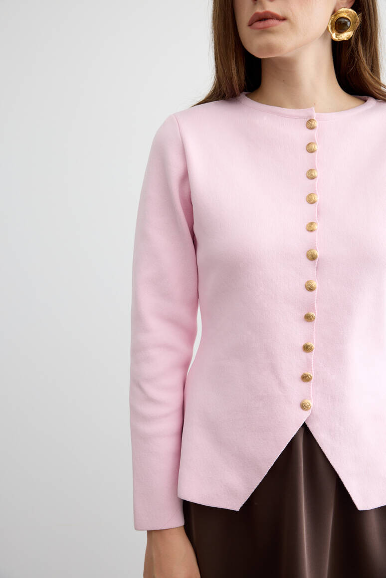 Noi Belden Oturtmalı Triko Hırka Soft Pembe - 3