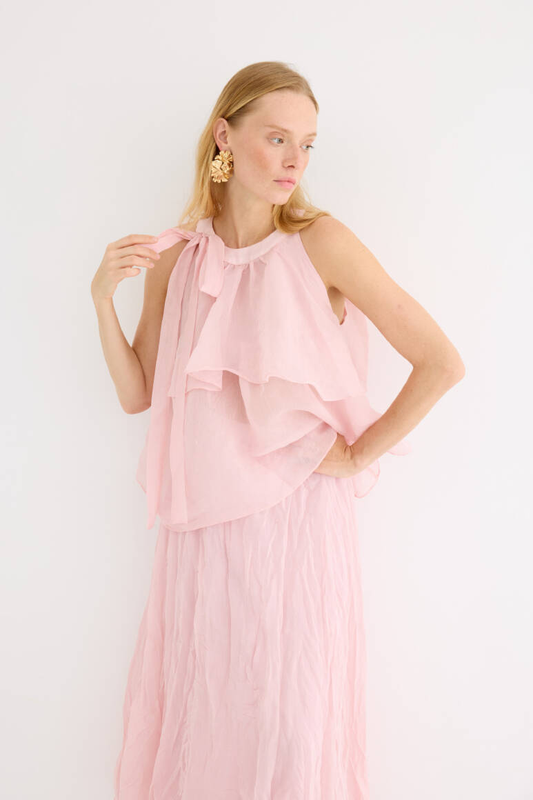 Omuzdan Bağlamalı Princess Bluz Soft Pembe - EMNORA