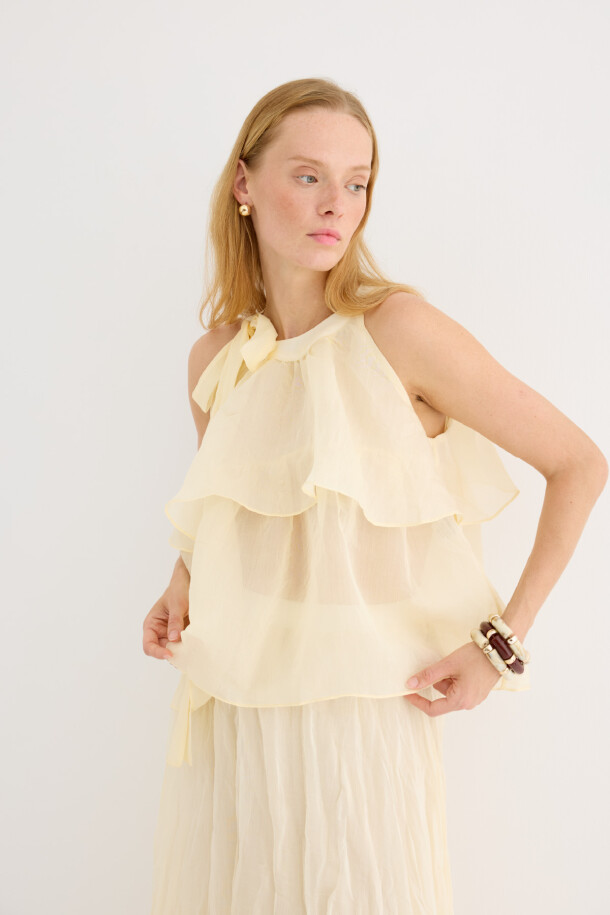 Omuzdan Bağlamalı Princess Bluz Soft Sarı - EMNORA (1)