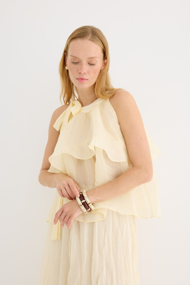 Omuzdan Bağlamalı Princess Bluz Soft Sarı - EMNORA