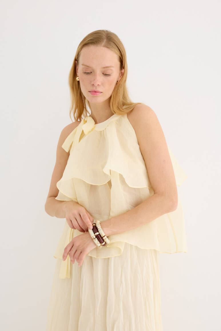 Omuzdan Bağlamalı Princess Bluz Soft Sarı - EMNORA