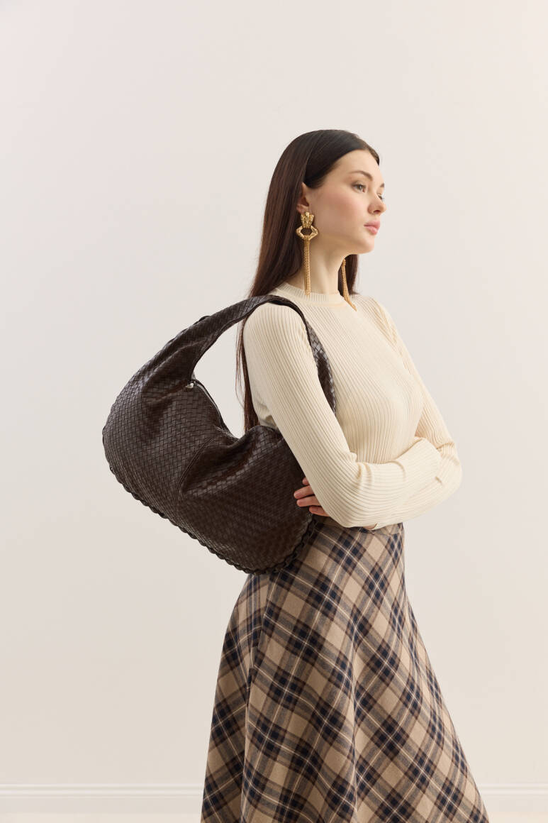 Örgü Dokulu Hobo Çanta Acı Kahve - 2