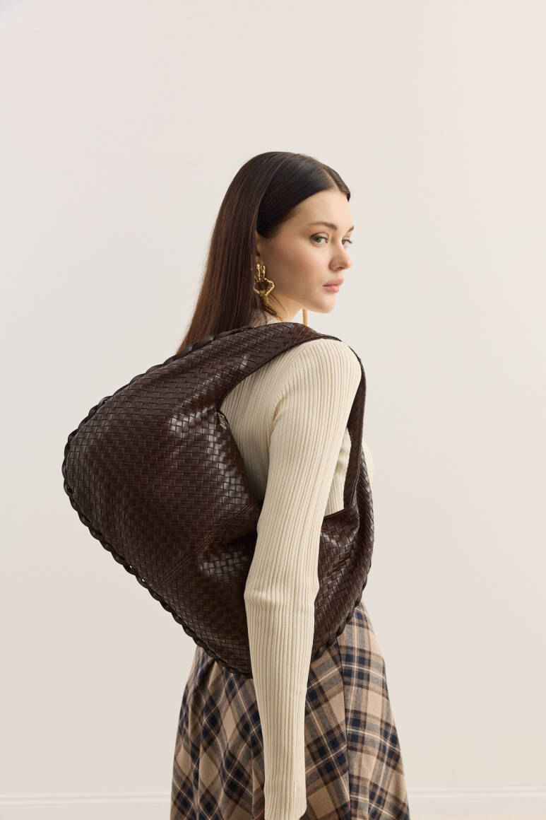 Örgü Dokulu Hobo Çanta Acı Kahve - 5