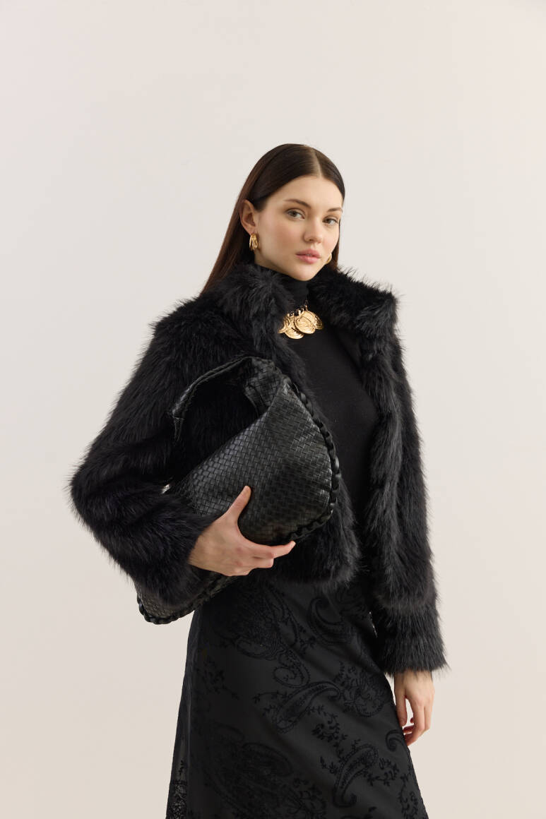 Örgü Dokulu Hobo Çanta Siyah - 2