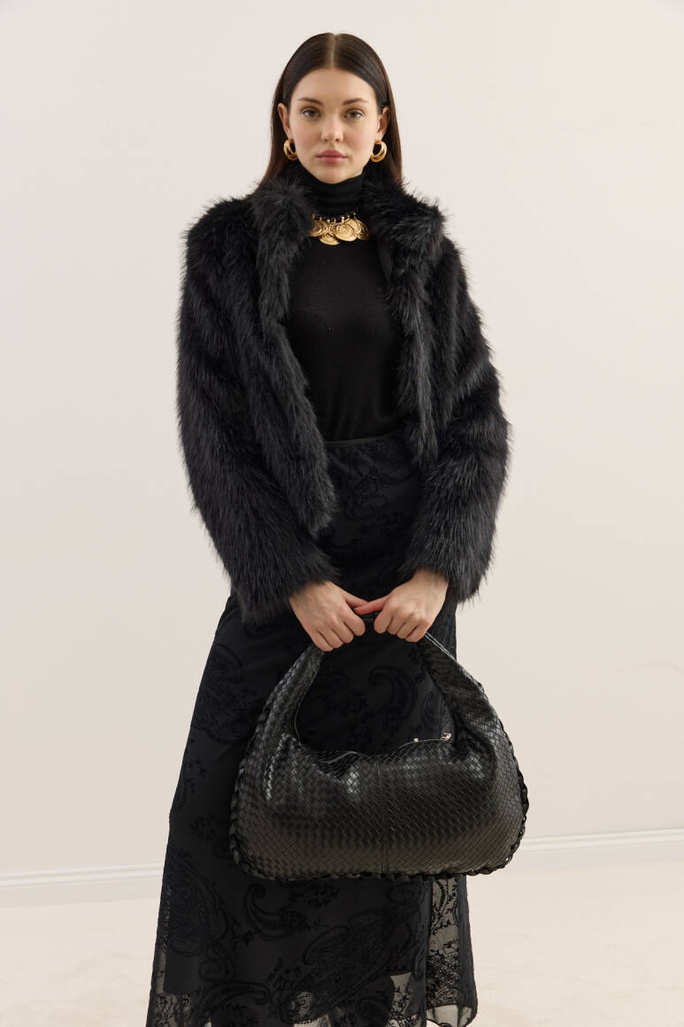 Örgü Dokulu Hobo Çanta Siyah - 4