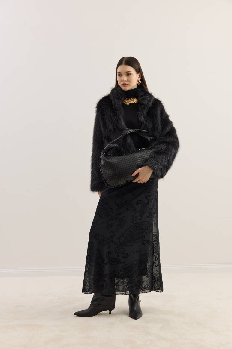 Örgü Dokulu Hobo Çanta Siyah - 5