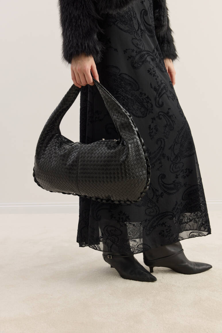 Örgü Dokulu Hobo Çanta Siyah - 1