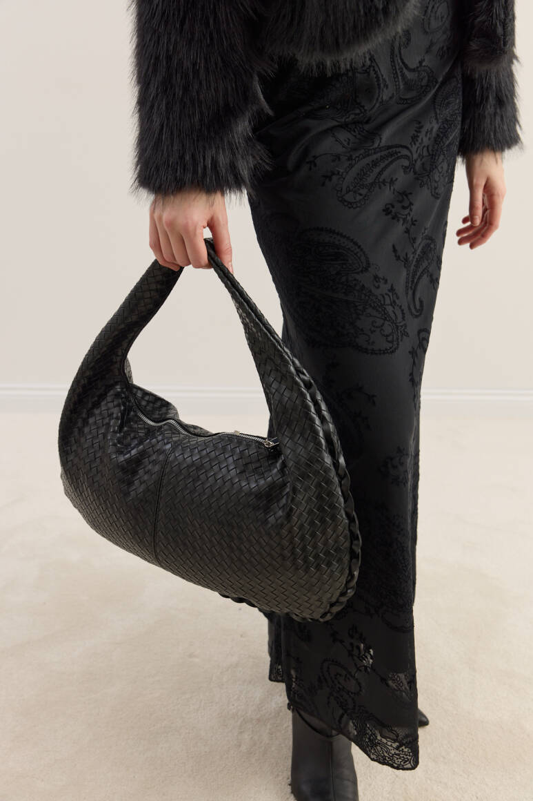 Örgü Dokulu Hobo Çanta Siyah - 3