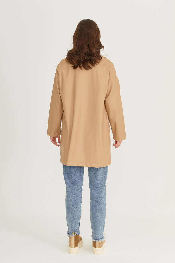 Oversize Deri Blazer Ceket Nude - 8