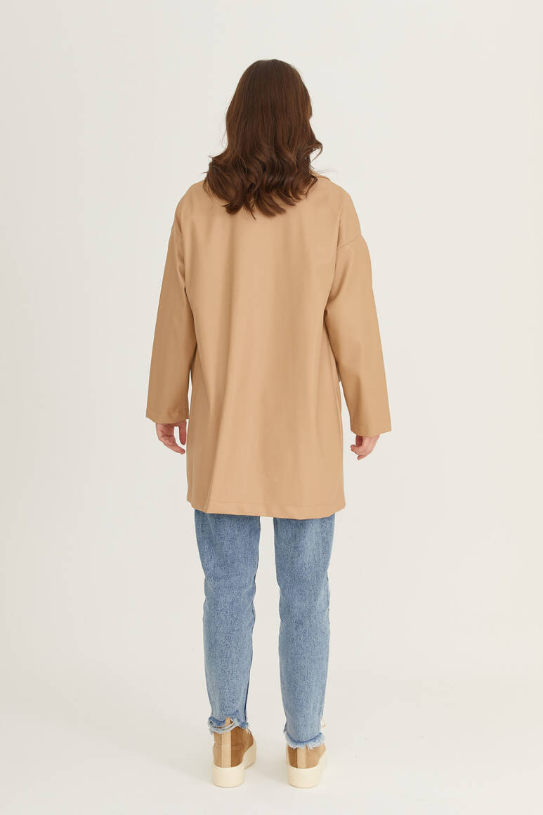 Oversize Deri Blazer Ceket Nude - 8