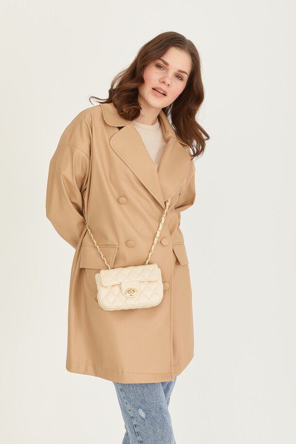 Oversize Deri Blazer Ceket Nude - 5