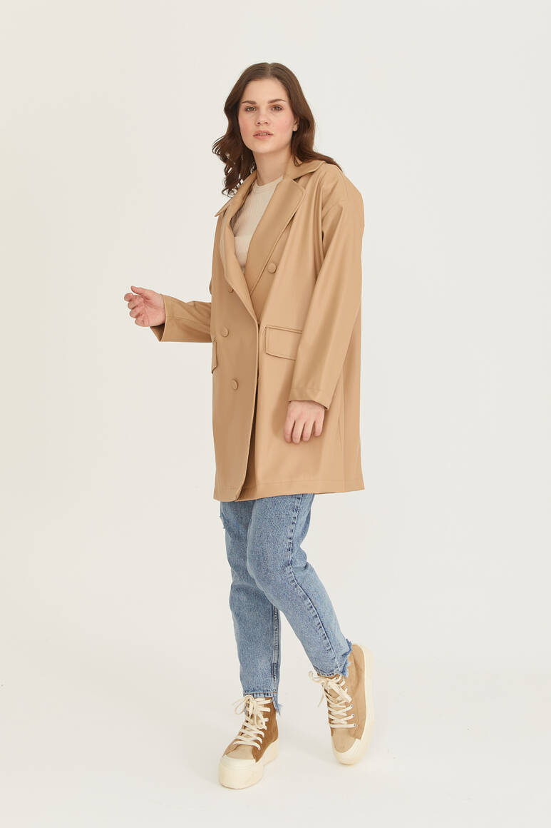 Oversize Deri Blazer Ceket Nude - 7