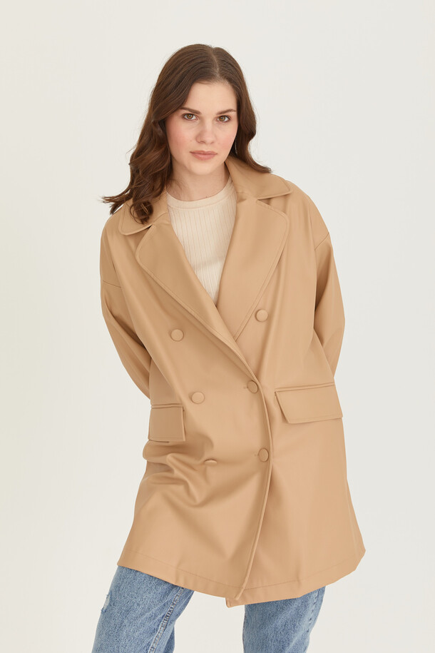 Oversize Deri Blazer Ceket Nude - 23