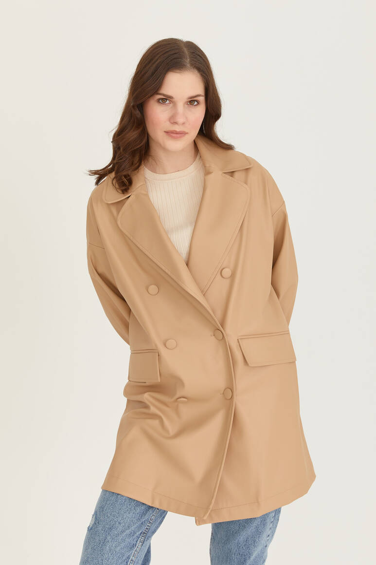 Oversize Deri Blazer Ceket Nude - 23