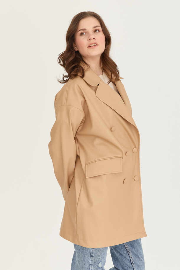 Oversize Deri Blazer Ceket Nude - 22