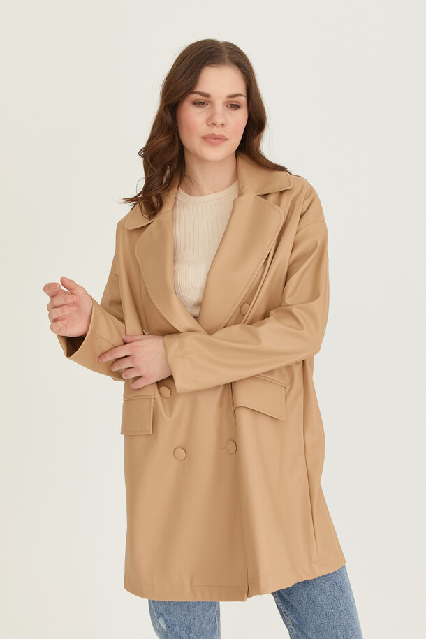 Oversize Deri Blazer Ceket Nude - 21