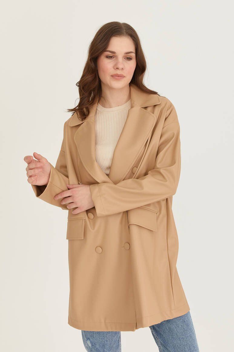 Oversize Deri Blazer Ceket Nude - 21