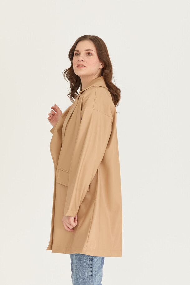 Oversize Deri Blazer Ceket Nude - 20