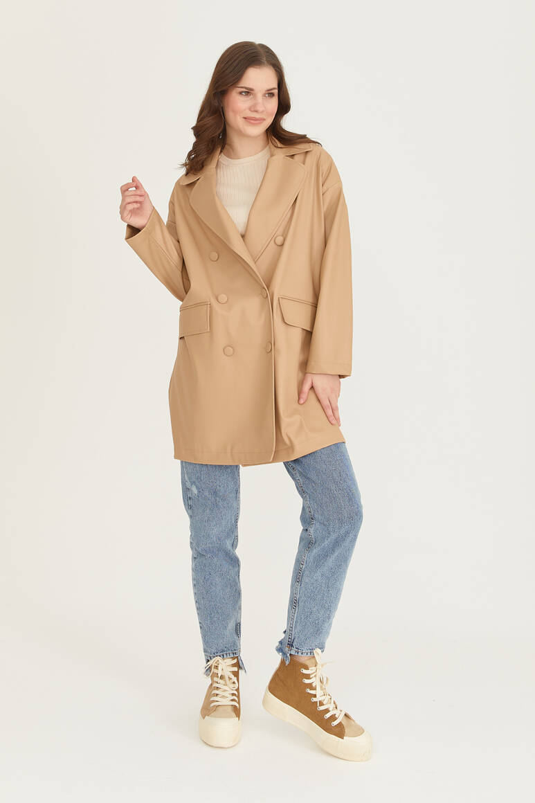 Oversize Deri Blazer Ceket Nude - 19