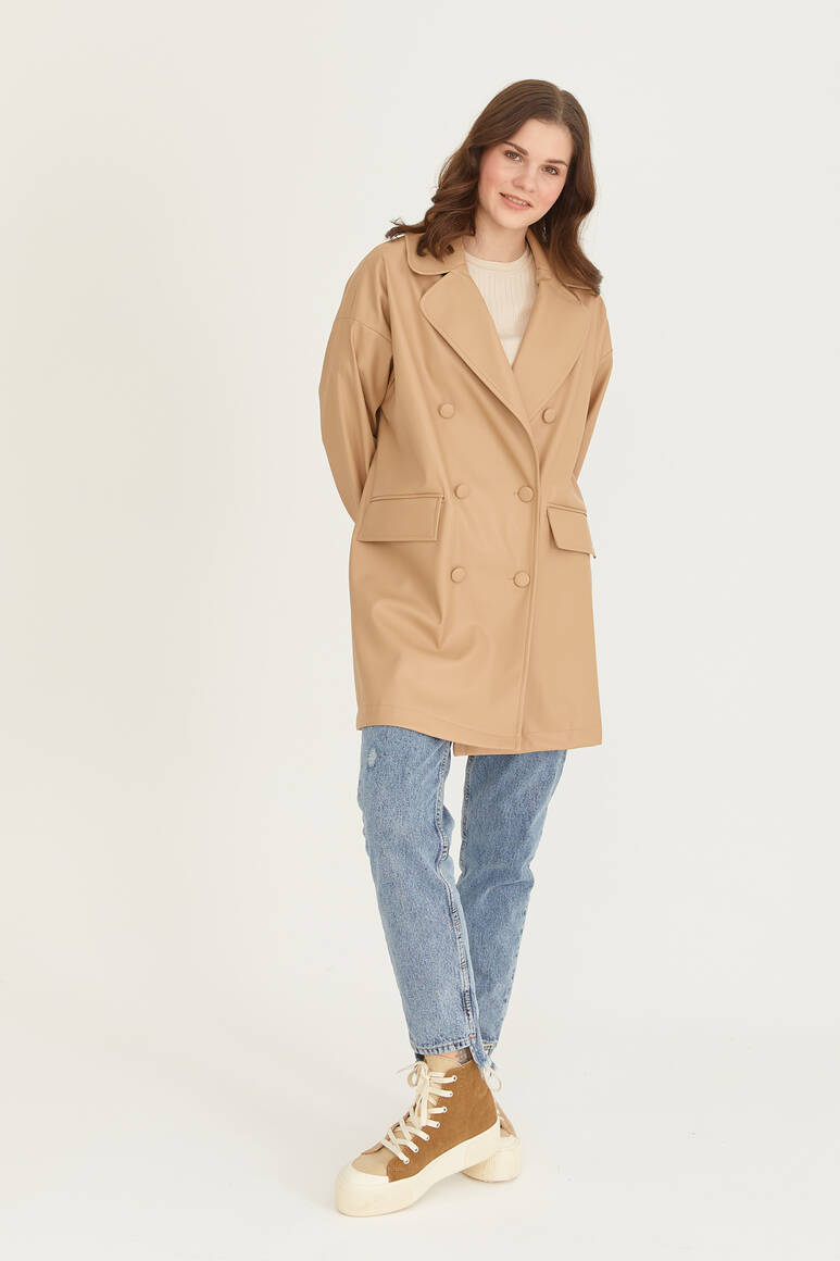Oversize Deri Blazer Ceket Nude - 18