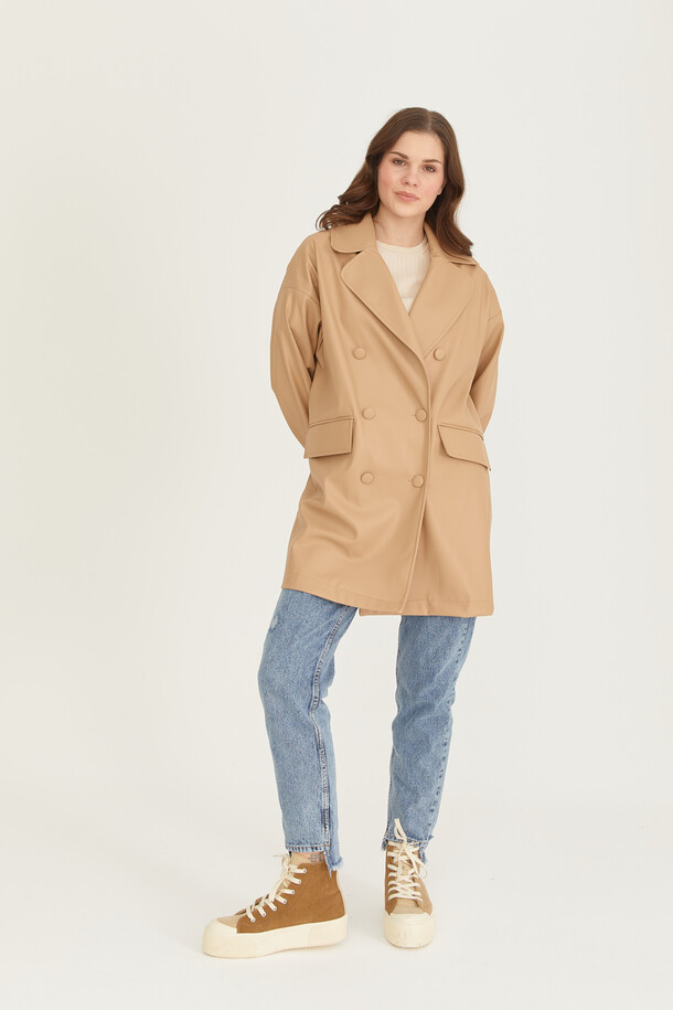 Oversize Deri Blazer Ceket Nude - 16