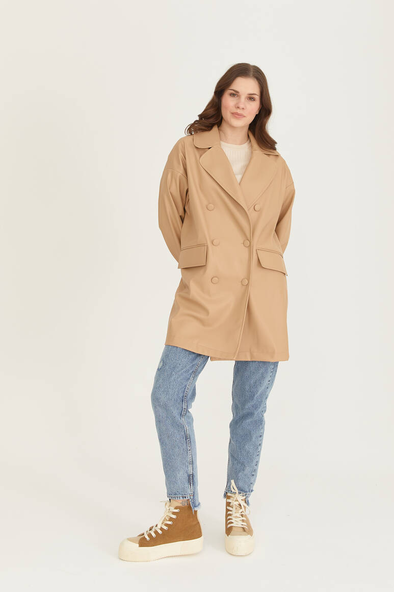Oversize Deri Blazer Ceket Nude - 16