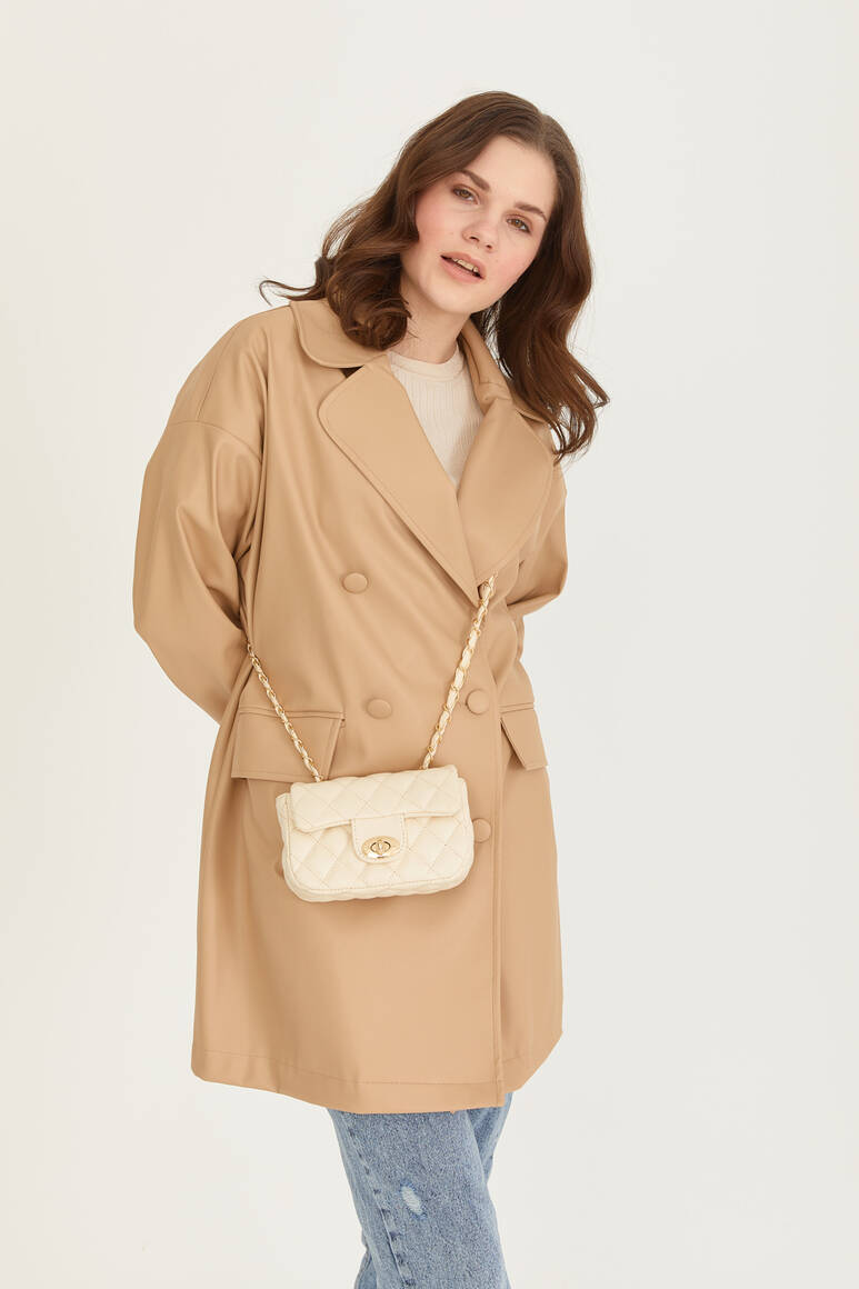 Oversize Deri Blazer Ceket Nude - 9